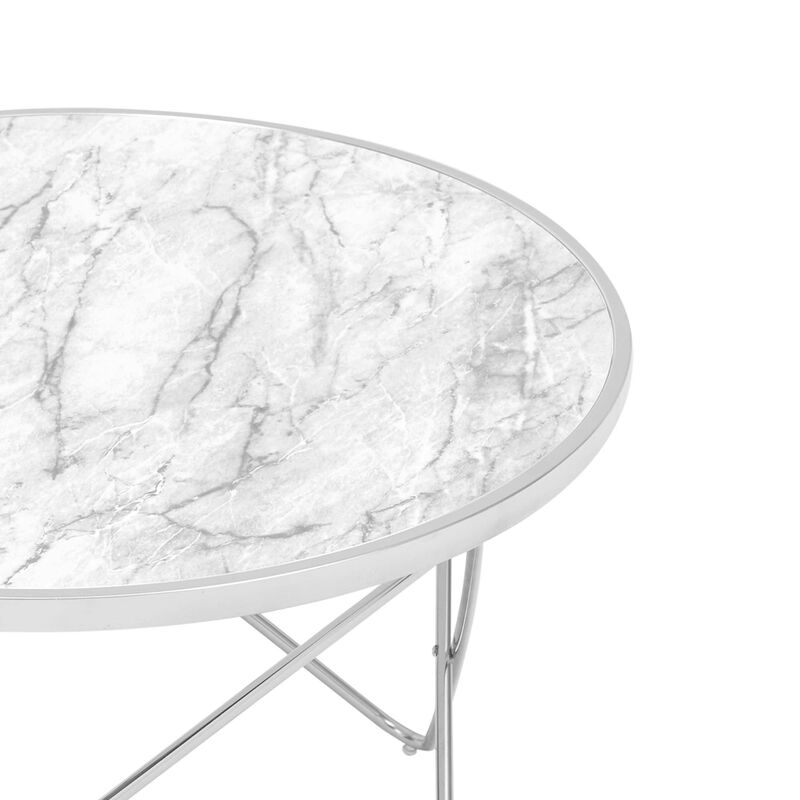 Margo Small Round Faux White Carrara Marble Coffee Table, White image number 3