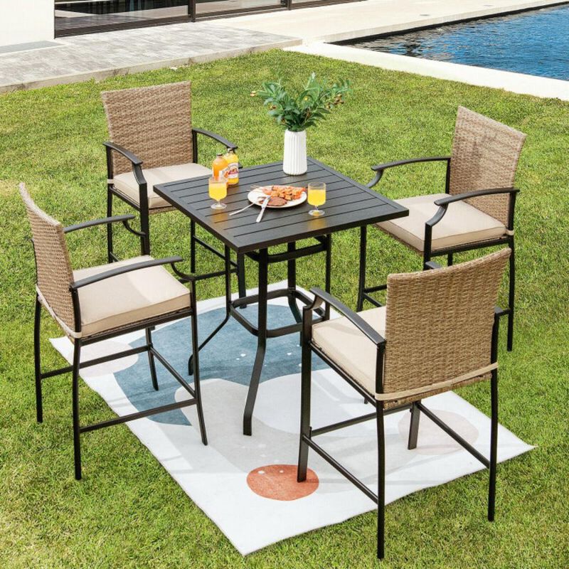 Hivvago 32 Inches Outdoor Steel Square Bar Table with Powder-Coated Tabletop