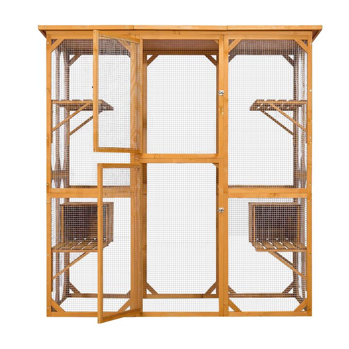 Mondawe Large Deluxe Outdoor Catio,With Leakproof Roof,6 Shelves & Walk-In Access For Multi-Cat Play