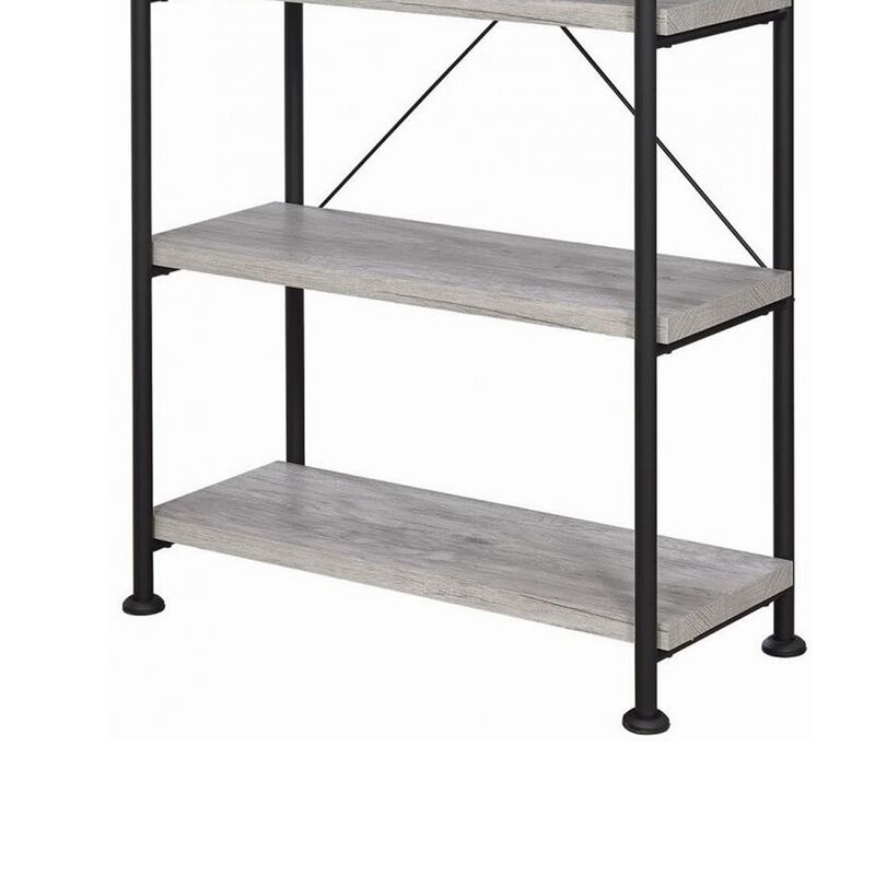 Sophisticated Wood and Metal Open Bookcase, Gray