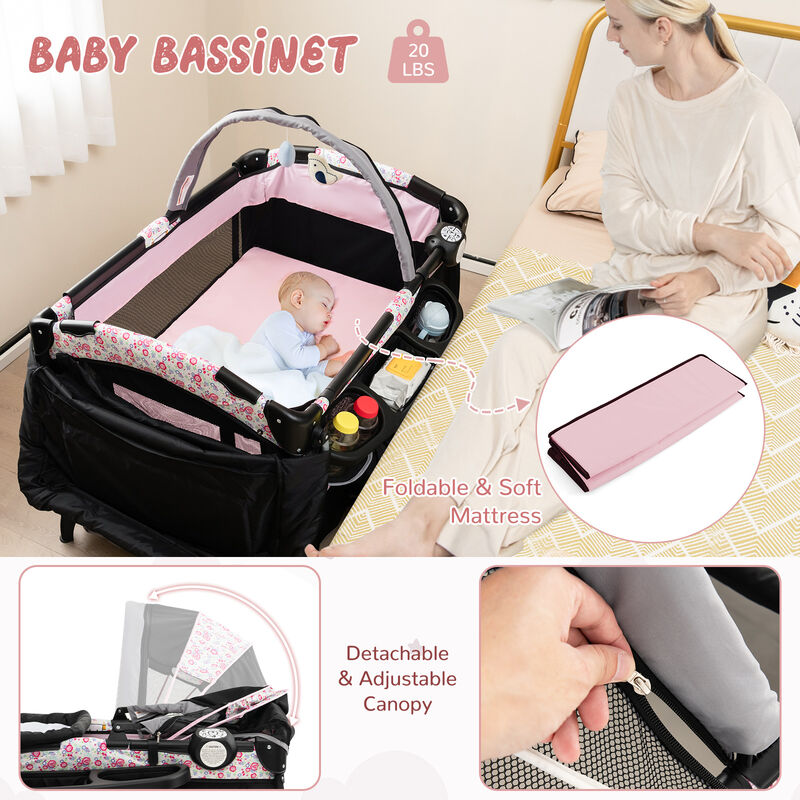 4 in 1 Portable Pack and Play Baby Nursery Center with Bassinet