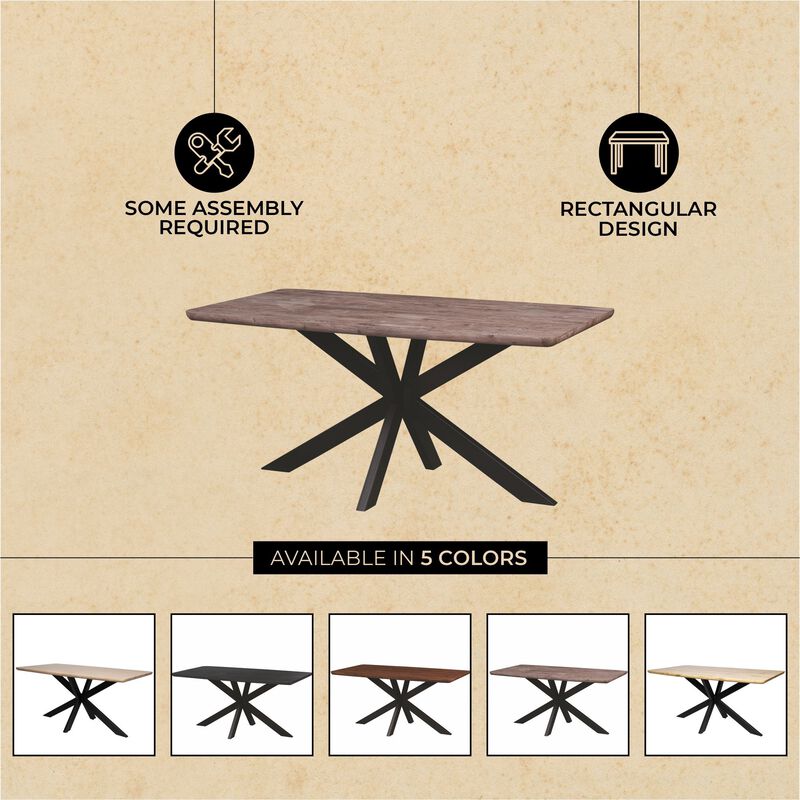 LeisureMod Ravenna 63" Rectangular Wood Dining Table With Modern Metal Base