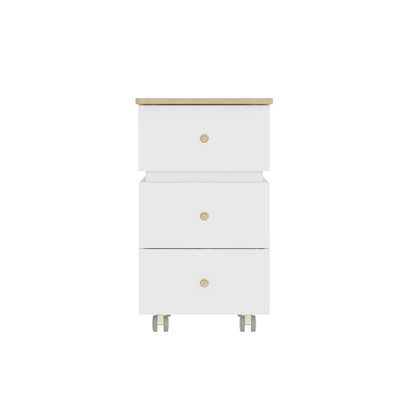 FUFU&GAGA Dressing Table with Coffee Wood‑Grain Top Smart Touch Mirror Tempered Glass Upper Drawer Pneumatic Lift and Lockable Swivel Casters 16.5''L × 16.5''W × 28.6''H White