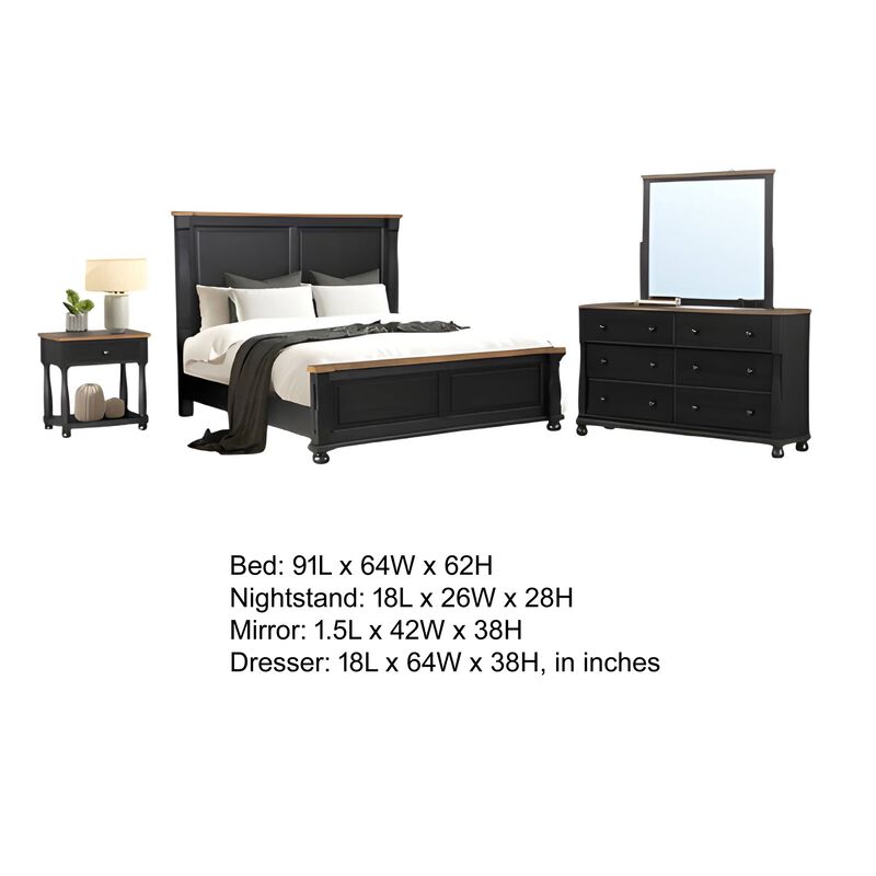 Ginie 4pc Queen Bedroom Set, USB Bedside Table, Black Rustic Oak Brown image number 7