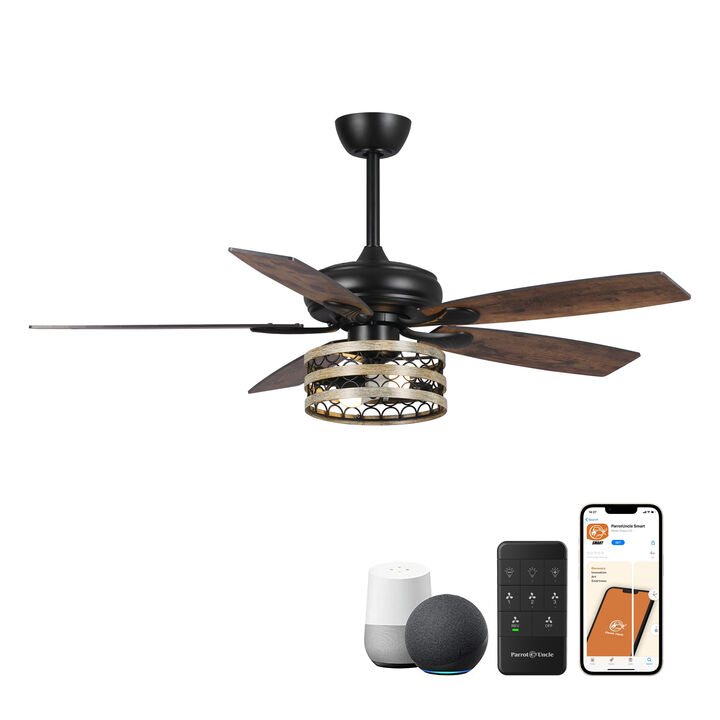 52" Driftwood Wooden Smart Ceiling Fan with Remote, App Control, Voice Control