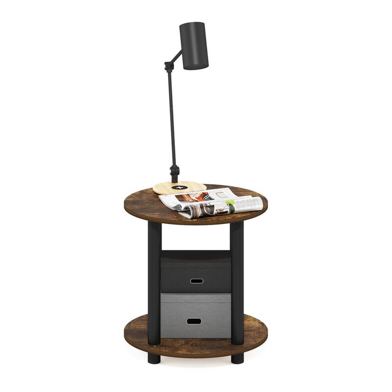 Furinno Turn-N-Tube 2-Tier Round Wooden End Table, Amber Pine