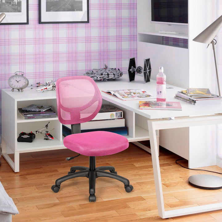 Costway Mesh Office Chair Low-Back Armless Computer Desk Chair Adjustable Height Pink