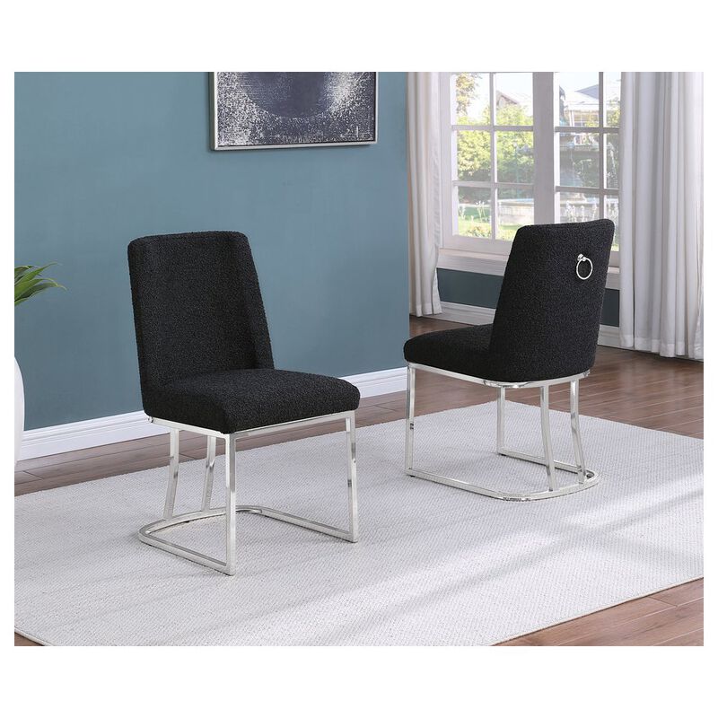 Best Quality Furniture Black With Silver Chrome Base Side Chairs, Set Of 2