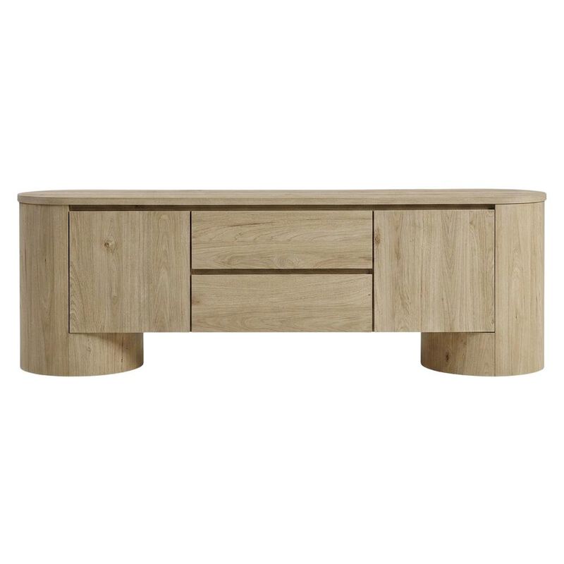 Oval Entertainment Center TV Console Cabinet with Storage and Drawers, Light Oak image number 0