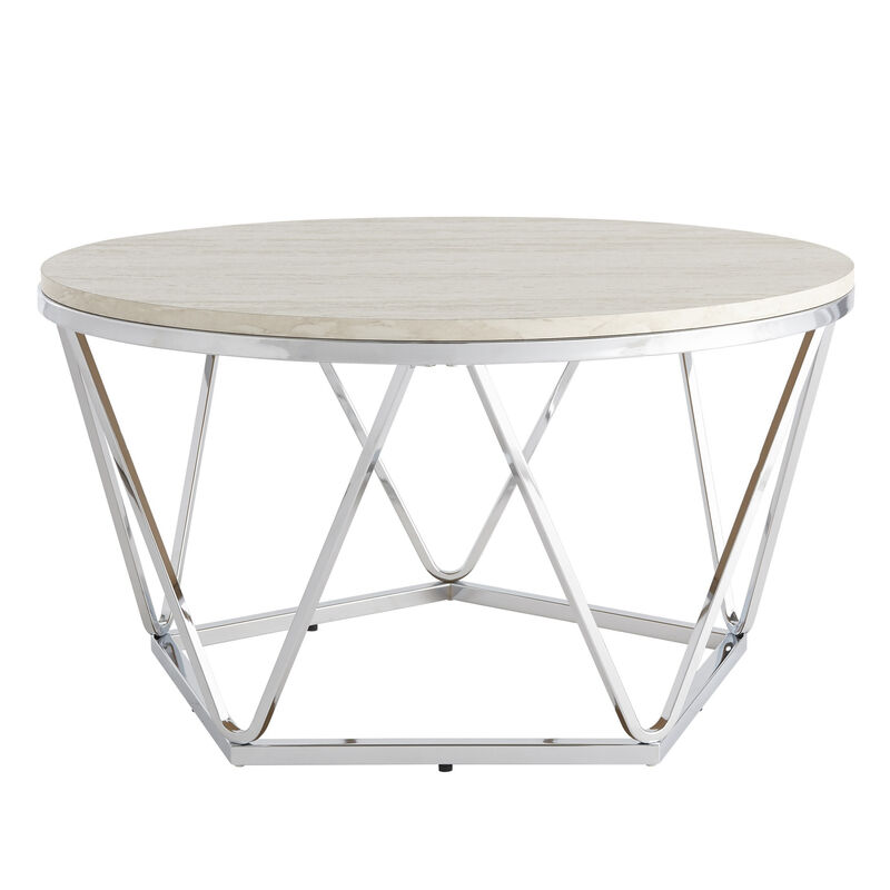Hivvago 33 Inch  Silver Manufactured Wood And Metal Round Coffee Table