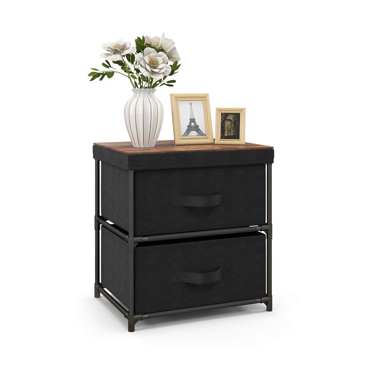2-Drawer Nightstand with Removable Fabric Bins and Pull Handles-Black