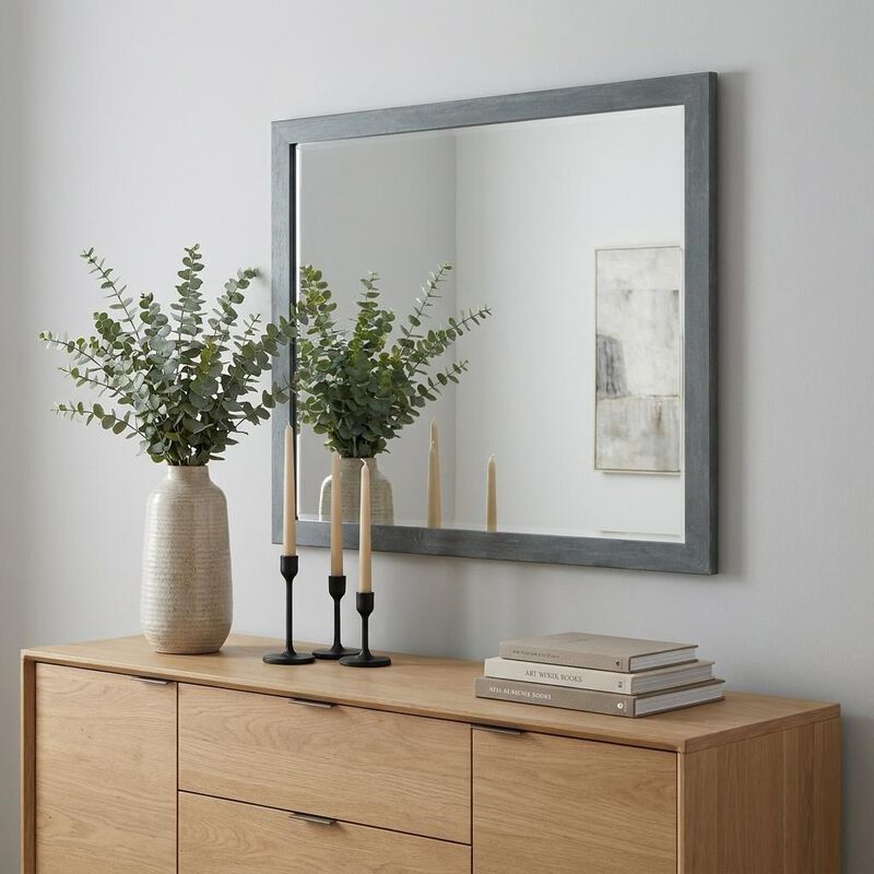 HomeRoots 40" Dark Gray Solid Wood Framed Accent Mirror image number 1