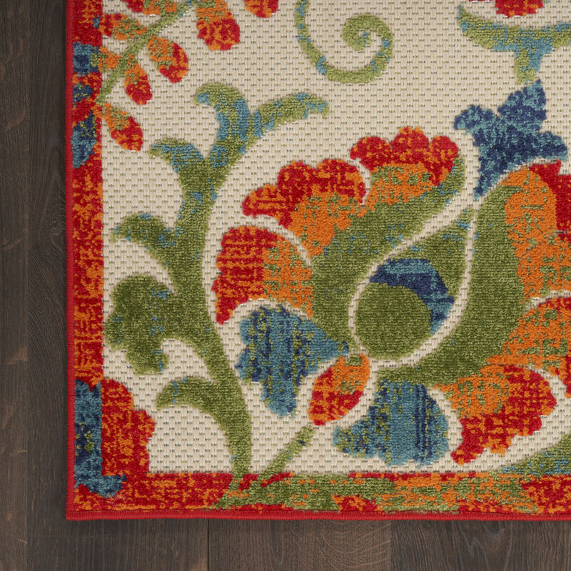 HomeRoots 9' X 12' Ivory Red Blue And Green Floral Indoor Outdoor Area Rug image number 3