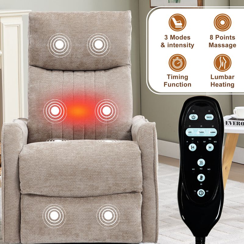 Chenille Manual Recliner Chair with Heat and Massage, Living Room Rocker and Swivel Chair image number 3