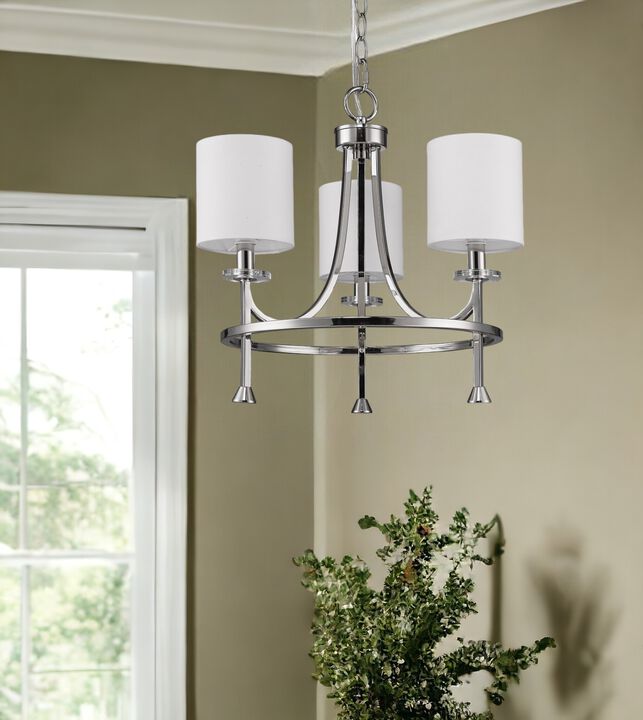 Hivvago Silver Candle Style Three Light Metal Dimmable Chandelier With White Shades