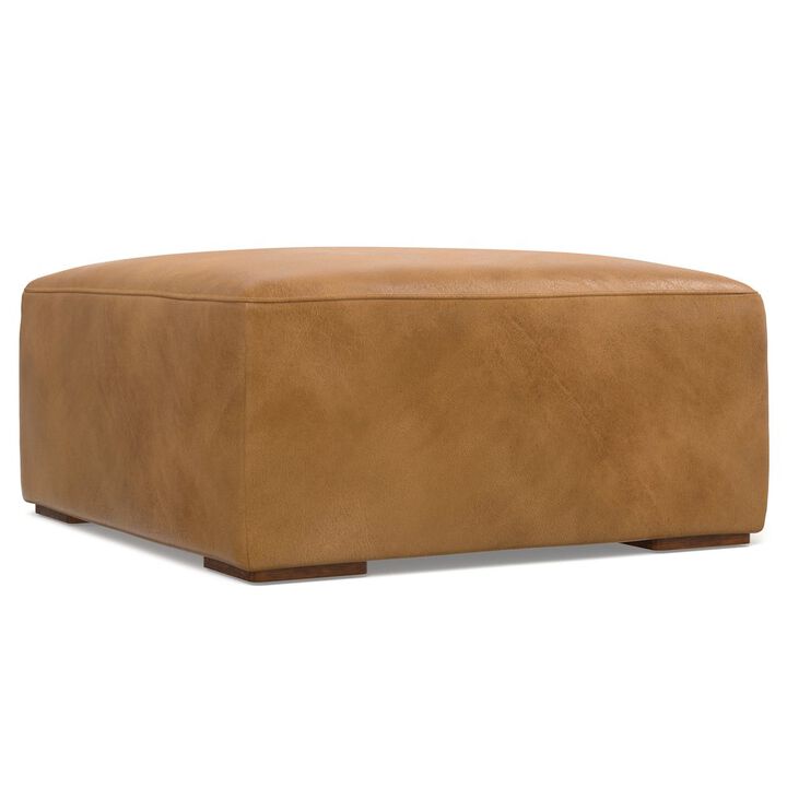 Simpli Home Rex Ottoman In Genuine Leather