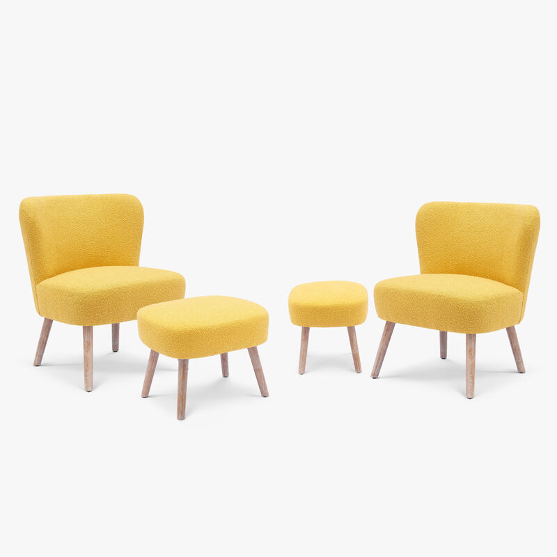 WestinTrends Genevieve 4-Piece Set Mid-Century Boucle Accent Chairs with Ottoman Foot Stools