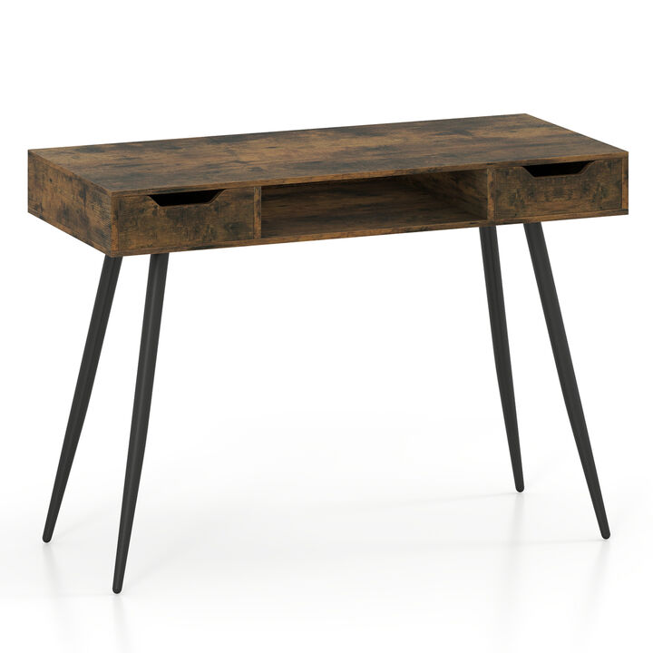 Modern Writing Desk with Metal Legs and Drawers for Home Office