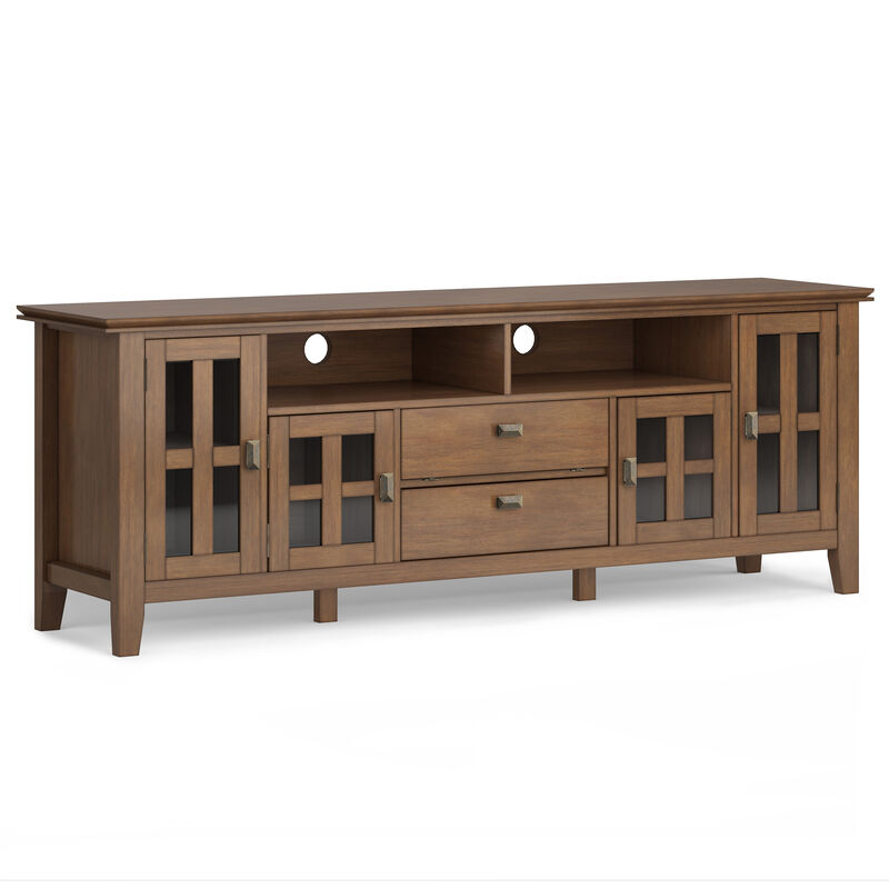 Artisan SOLID WOOD 72 inch Wide Contemporary TV Media Stand in Rustic Natural Aged Brown For TVs up to 80 inches