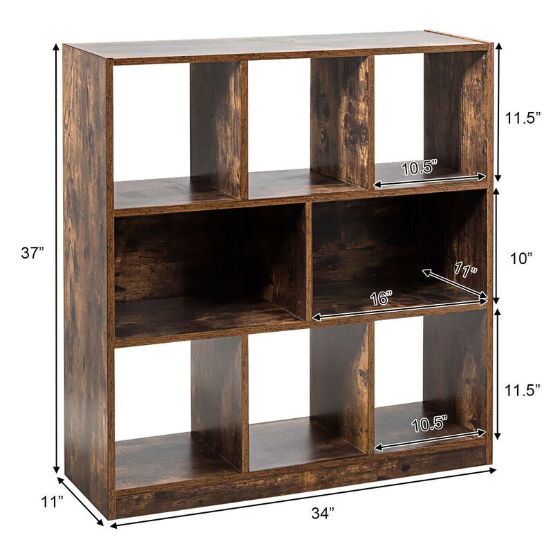 Open Compartments Industrial Freestanding Bookshelf for Decorations-Brown image number 3