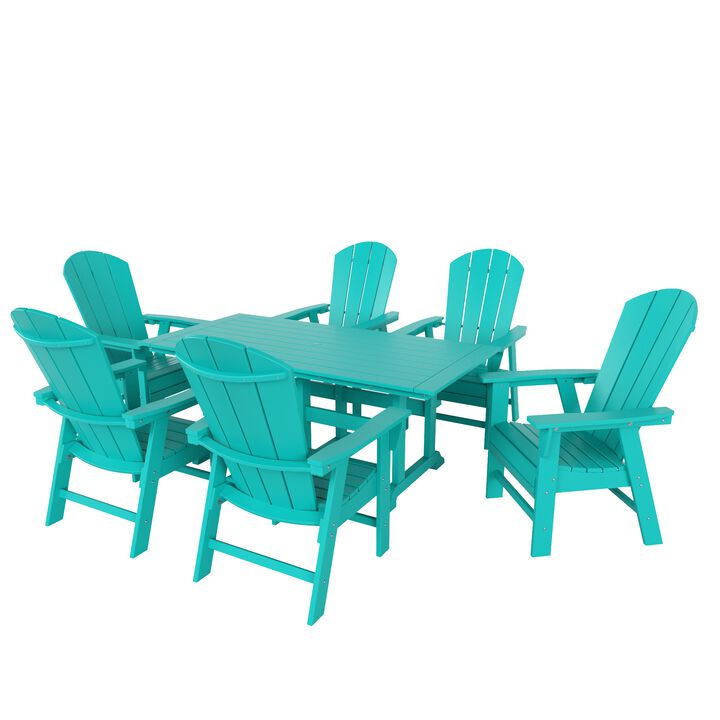 WestinTrends 7 Piece Outdoor Patio Dining Table and Adirondack Armchair Set