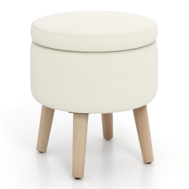 Hivvago Round Storage Ottoman with Rubber Wood Legs and Adjustable Foot Pads