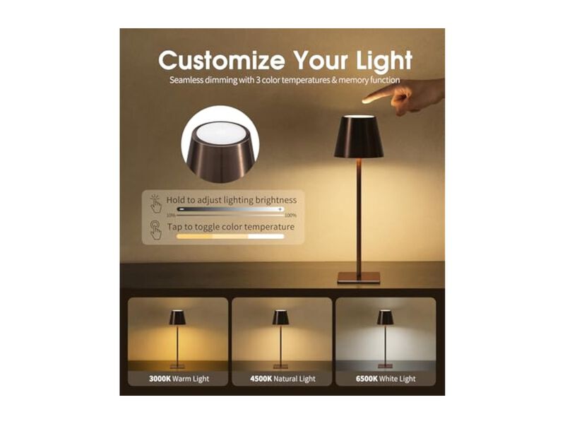 Rechargeable Cordless Waterproof Bronze 3 Pack Table Lamps For Office Outdoor image number 2
