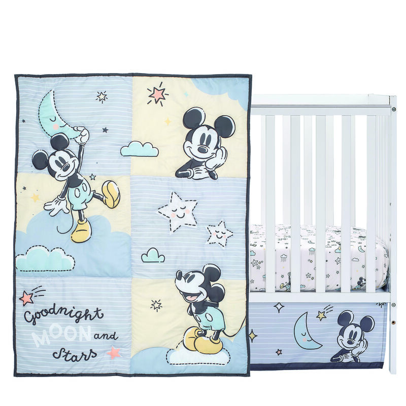 Lambs & Ivy Disney Baby Moonlight Mickey Mouse 3-Piece Nursery Crib Bedding Set