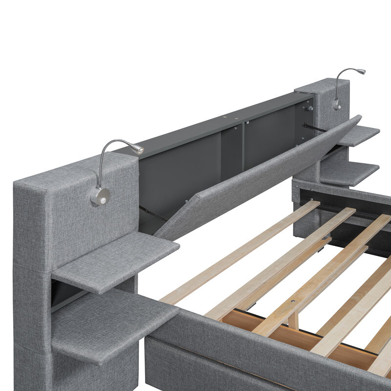 Merax Upholstered Platform Bed with Reading Lights