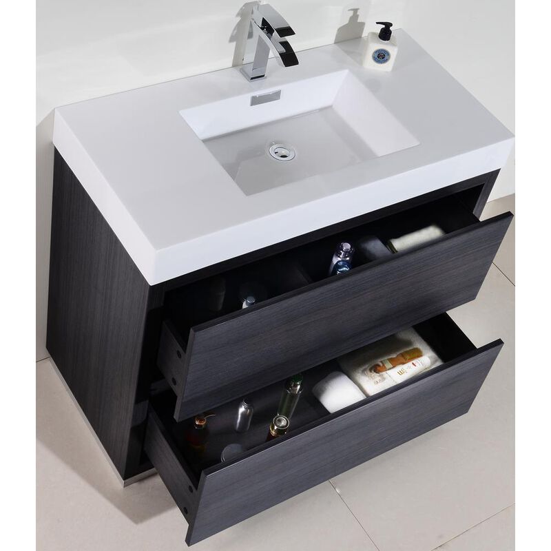 Kubebath Bliss 40 Gray Oak Free Standing Modern Bathroom Vanity