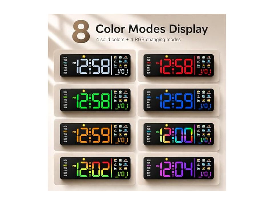 Hoifen Day Date Display Digital Calendar Wall Clock 16 Inch Glow In Dark