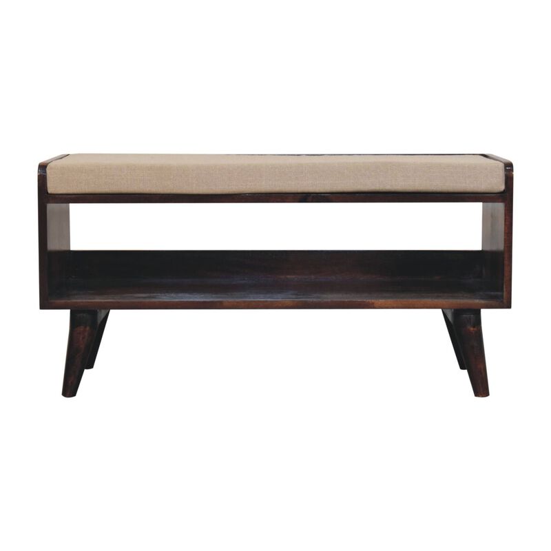 Artisan Furniture Solid Wood California Walnut bench with mud linen seat pad