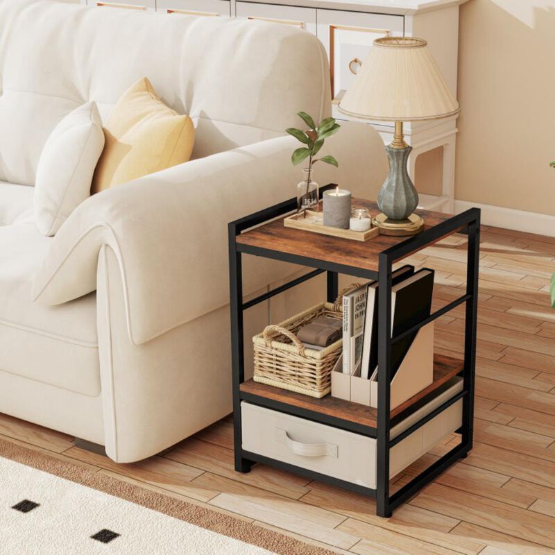 Hivvago Nightstand Industrial Bedside Table with Open Storage Shelf and Fabric Drawer