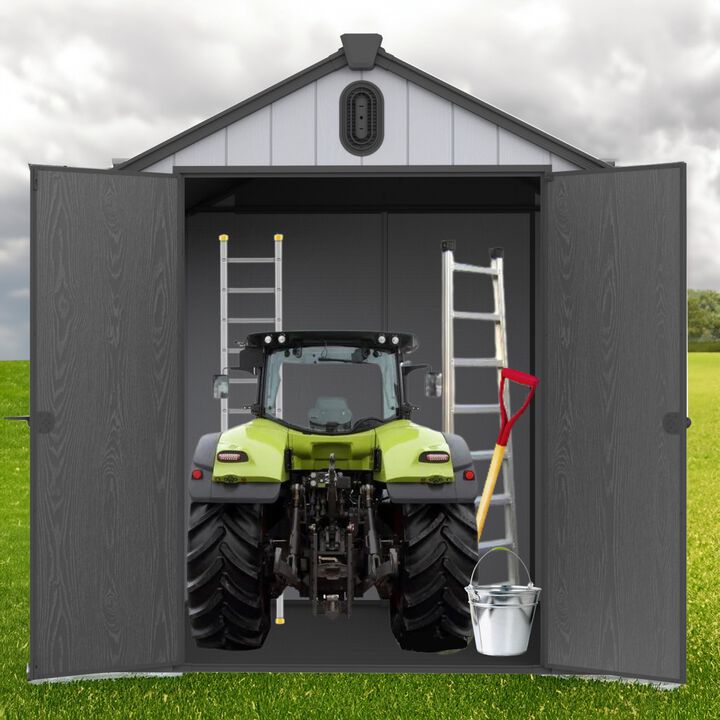 Mondawe 6x8ft Plastic Storage Shed,Rainproof Roof & Hinged Door,Backyard Garden Organization