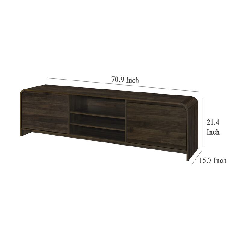 Maria TV Stand Media Cabinet, 2 Drawer and Shelves, Brown Wood 71 Inch - Benzara