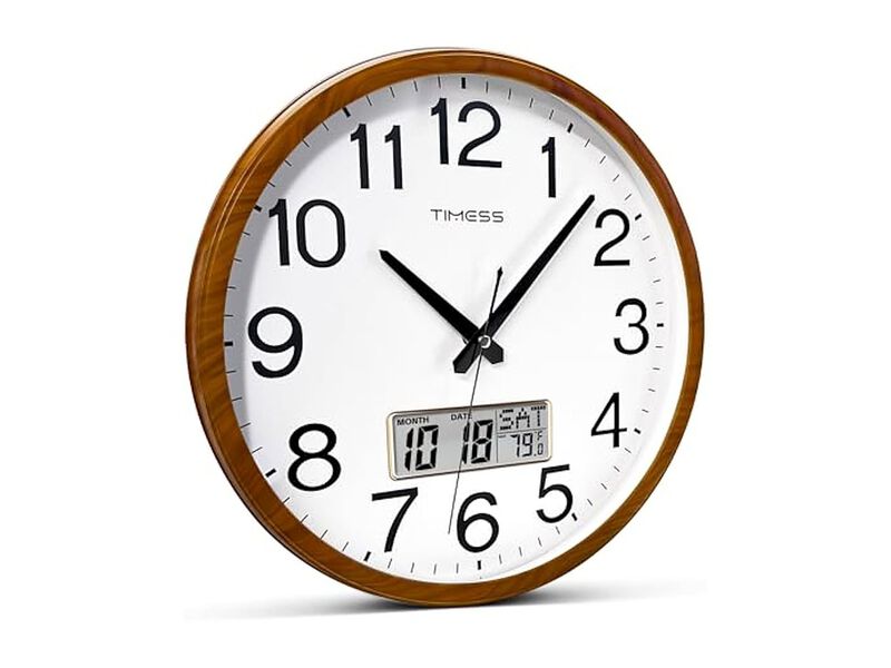Classic Wood Style Finish Perpetual Wall Clock 11 Inch Silent Non Ticking Yellow image number 3