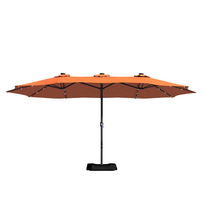 15 FT Patio Umbrella with Base Included Outdoor Patio Umbrella with Solar Lights Large Outdoor Double-sided Umbrella Market Table Umbrella Outdoor Umbrellas for Patio, Beige