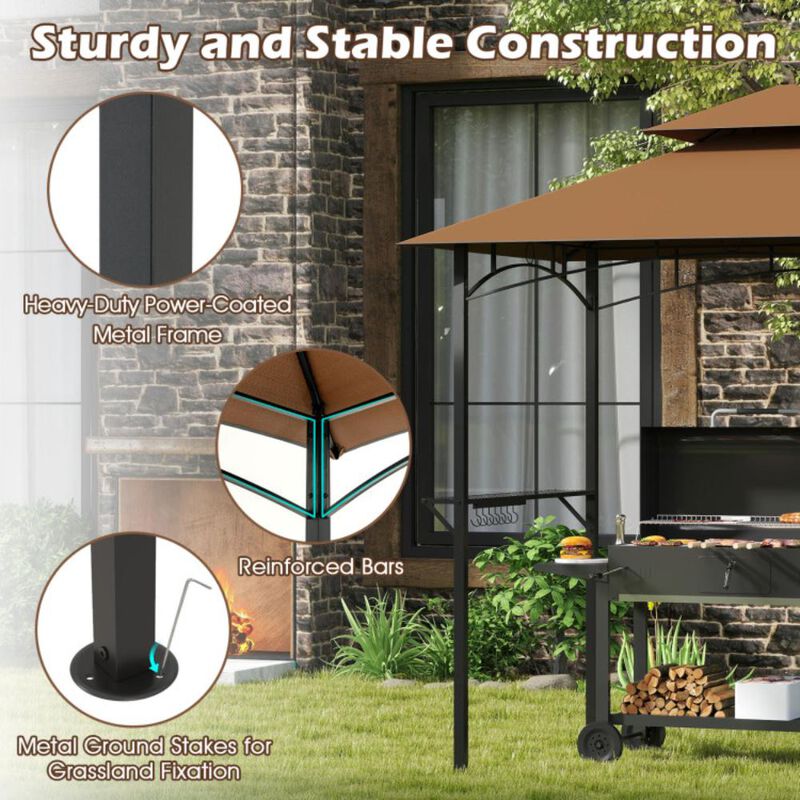 Hivvago Outdoor Double-Tiered Grill Gazebo Canopy with 2 Shelves and 7 Hooks