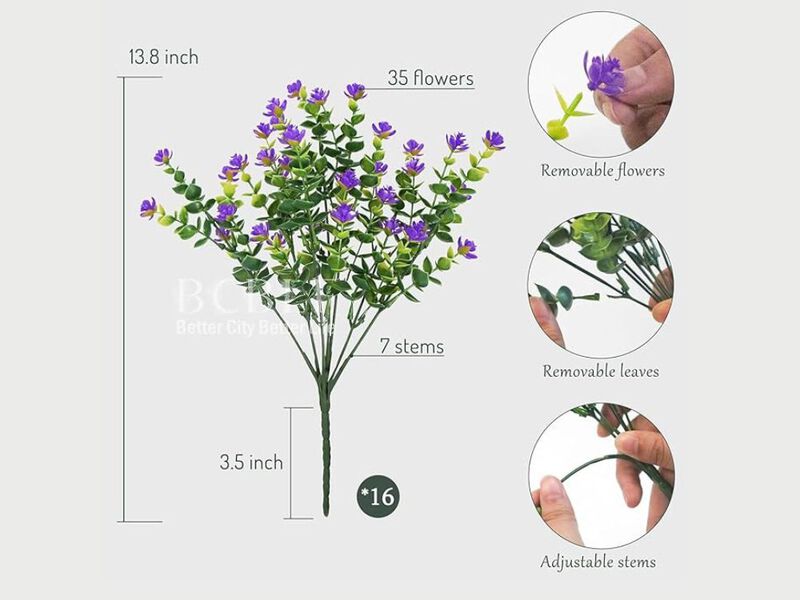 16 Bundle Purple Artificial Outdoor Plants UV Resistant Window Box Decor image number 2