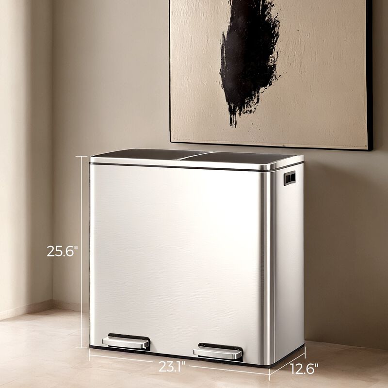 Dual Section Kitchen Trash Can with Airtight Hinged Lid System image number 2