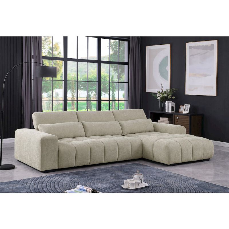 Best Quality Furniture Sectional With Right Facing Chaise In Beige Chenille Fabric