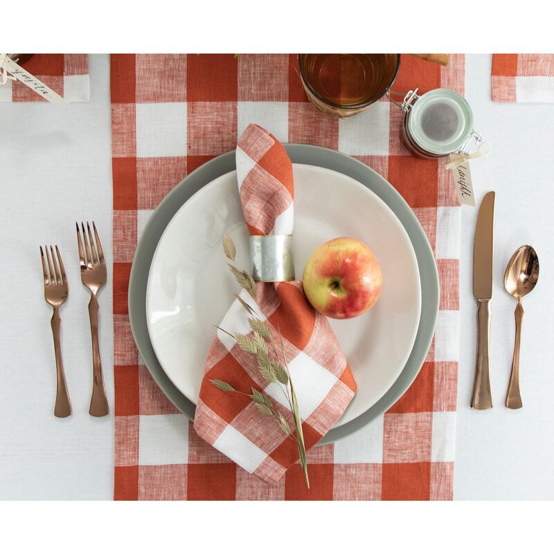 Solino Home Buffalo Check 100% Linen Table Runner &ndash; Handcrafted, Machine Washable, Perfect for Holiday and Everyday Dining