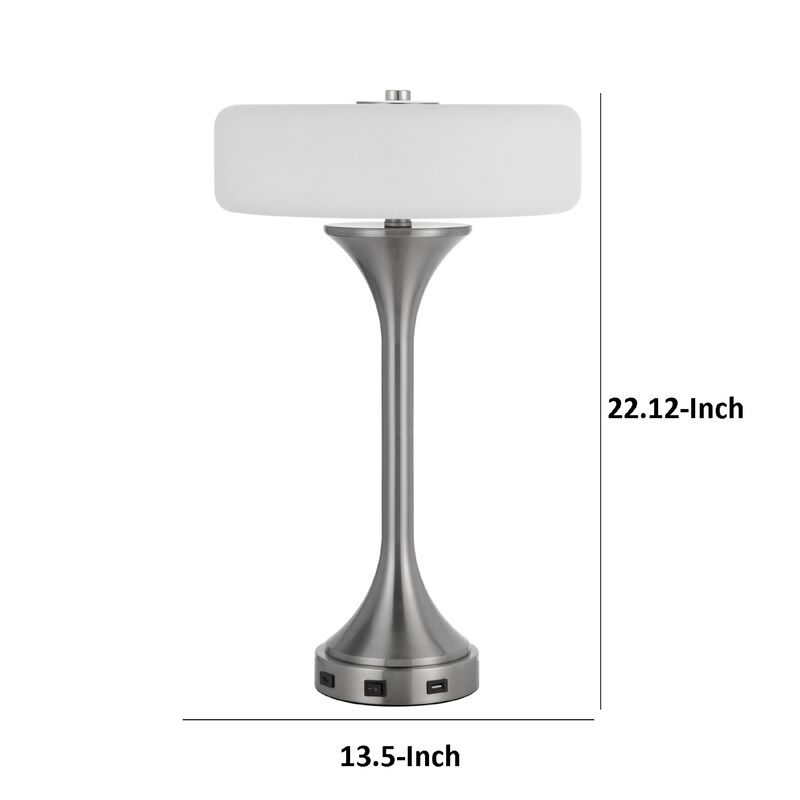 Table Lamp, USB Ports, Frosted White Glass Shade, 22 Inch Brushed Steel image number 7