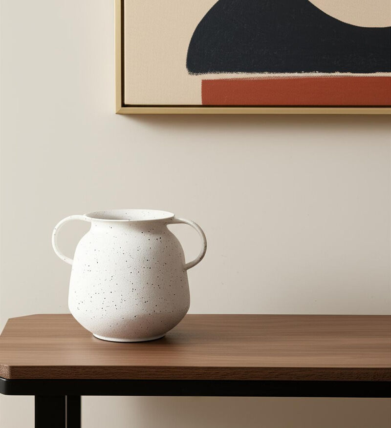 HomeRoots 7" White Speckle Metal Amphora Table Vase image number 1