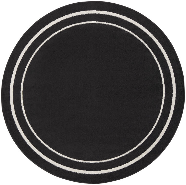HomeRoots 4' Black And Ivory Round Indoor Outdoor Area Rug