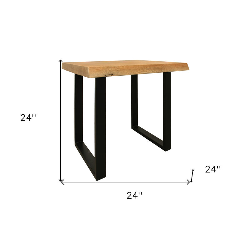 Hivvago 24 Inch Black And Natural Distressed Solid Wood And Iron Square End Table