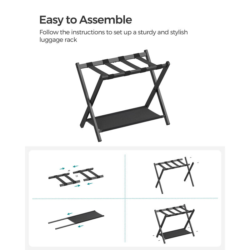 Luggage Rack for Guest Room &ndash; Folding Suitcase Stand with Durable Straps and Wooden Frame