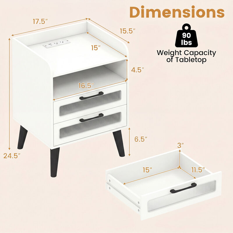 Modern Nightstand with LED Lights, Charging Station and Storage Drawer image number 2