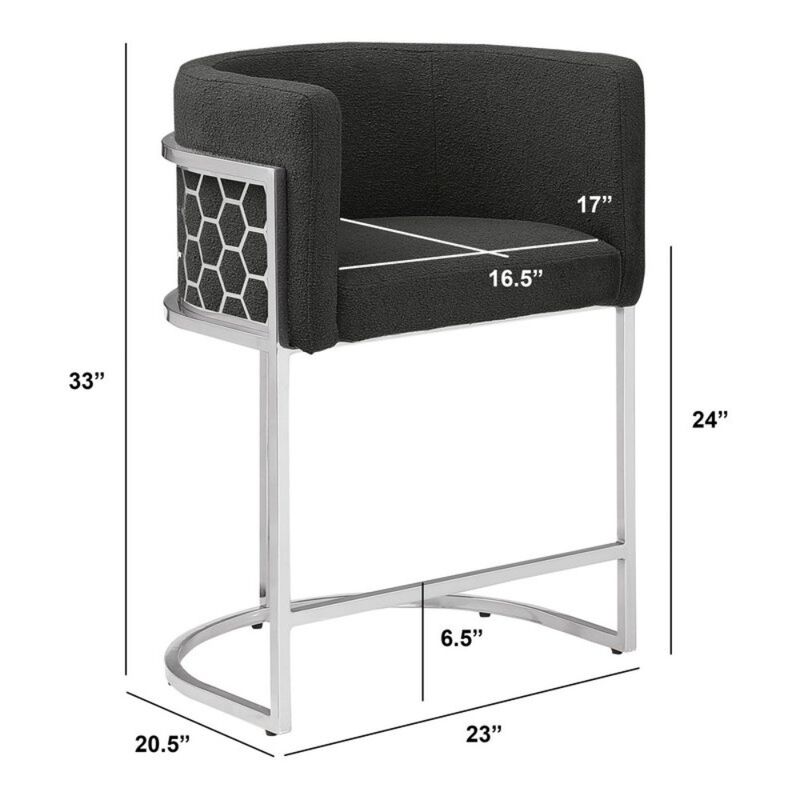 Best Quality Furniture Honeycomb back barrel chair in Black with silver base, Set of 2