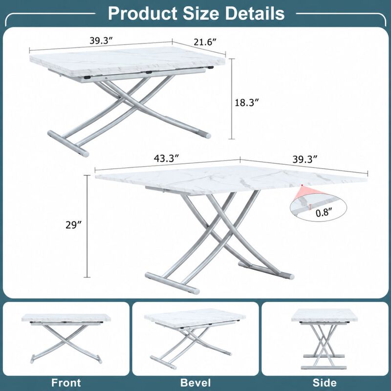 GOODSILO Multifunctional Adjustable Height Lifting Table Foldable Desktop for Home Office Dining Coffee Dressing Space Saving image number 1